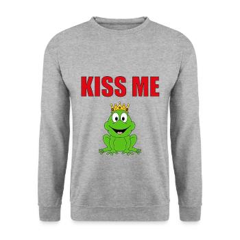 KISS ME - FROSCHKÖNIG - FROSCH - TIERISCH VERLIEBT - Unisex Pullover - Weißgrau meliert - Vorne - Alina (178cm) & Michal (187cm)