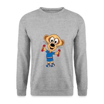 FITNESS - HANTELN - TIERISCH FIT - ERDMÄNNCHEN - Unisex Pullover - Weißgrau meliert - Vorne - Alina (178cm) & Michal (187cm)