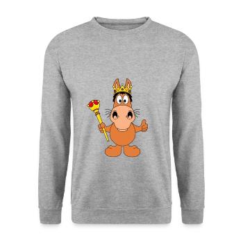 PFERD - KÖNIG - PRINZ - KÖNIGIN - PRINZESSIN - Unisex Pullover - Weißgrau meliert - Vorne - Alina (178cm) & Michal (187cm)