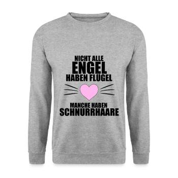 KATZEN - KATZE - NICHT ALLE ENGEL HABEN FLÜGEL... - Unisex Pullover - Weißgrau meliert - Vorne - Alina (178cm) & Michal (187cm)