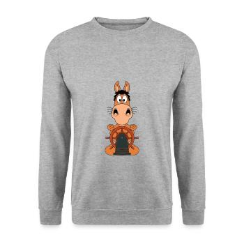 PFERD - PONY - KAPITÄN - BOOT - SCHIFF - MEER - Unisex Pullover - Weißgrau meliert - Vorne - Alina (178cm) & Michal (187cm)