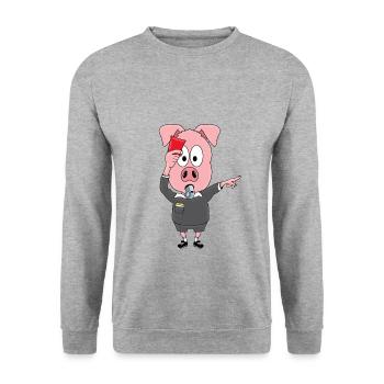 SCHIEDSRICHTER - SCHWARZE SAU - SCHWEIN - ROT - Unisex Pullover - Weißgrau meliert - Vorne - Alina (178cm) & Michal (187cm)