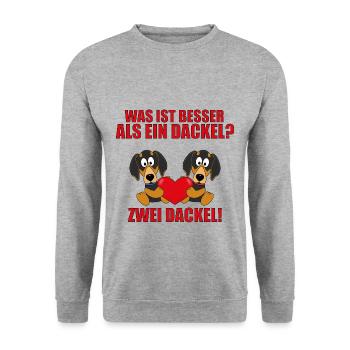 DACKEL - LIEBE - TECKEL - DACHSHUND - WAS IST... - Unisex Pullover - Weißgrau meliert - Vorne - Alina (178cm) & Michal (187cm)