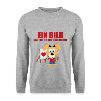 HUND - MALER - KÜNSTLER - LIEBE - EIN BILD SAGT... - Unisex Pullover - Weißgrau meliert - Vorne - Alina (178cm) & Michal (187cm)