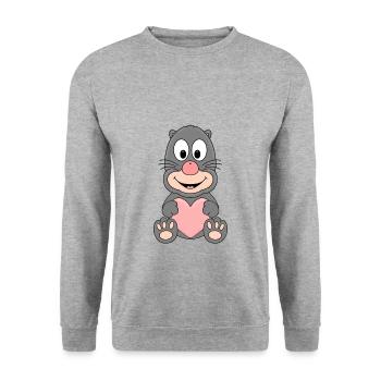 MAULWURF - LIEBE - LOVE - HERZ - LIEBE - TIER - Unisex Pullover - Weißgrau meliert - Vorne - Alina (178cm) & Michal (187cm)