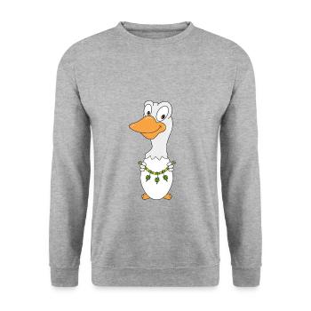 GANS - KLEEBLÄTTER - GLÜCKSBRINGER - TIERISCH - Unisex Pullover - Weißgrau meliert - Vorne - Alina (178cm) & Michal (187cm)