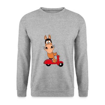 PFERD - PONY - ROLLER - TIER - TIERISCH - Unisex Pullover - Weißgrau meliert - Vorne - Alina (178cm) & Michal (187cm)