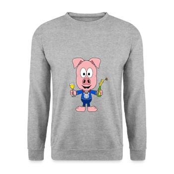 SCHWEIN - PARTY - SAU - TIERISCH - FEIERN - Unisex Pullover - Weißgrau meliert - Vorne - Alina (178cm) & Michal (187cm)