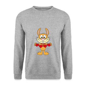 HASE - LIEBE - LOVE - HERZEN - TIER - TIERISCH - Unisex Pullover - Weißgrau meliert - Vorne - Alina (178cm) & Michal (187cm)