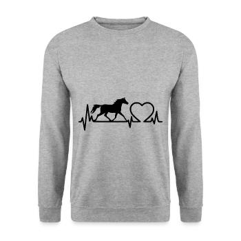 HERZSCHLAG - LIEBE - PFERD - PONY - REITEN - Unisex Pullover - Weißgrau meliert - Vorne - Alina (178cm) & Michal (187cm)
