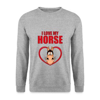 I LOVE MY HORSE - PFERD - PFERDE - REITEN - LIEBE - Unisex Pullover - Weißgrau meliert - Vorne - Alina (178cm) & Michal (187cm)