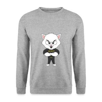BÖSE KATZE - KATER - SECURITY - TÜRSTEHER - TIER - Unisex Pullover - Weißgrau meliert - Vorne - Alina (178cm) & Michal (187cm)