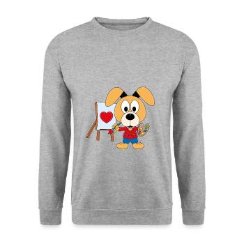 HUND - MALER - KÜNSTLER - KUNST - LIEBE - TIER - Unisex Pullover - Weißgrau meliert - Vorne - Alina (178cm) & Michal (187cm)
