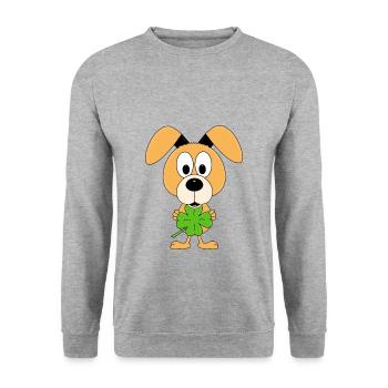 HUND - KLEEBLATT - GLÜCK - GLÜCKSBRINGER - TIER - Unisex Pullover - Weißgrau meliert - Vorne - Alina (178cm) & Michal (187cm)