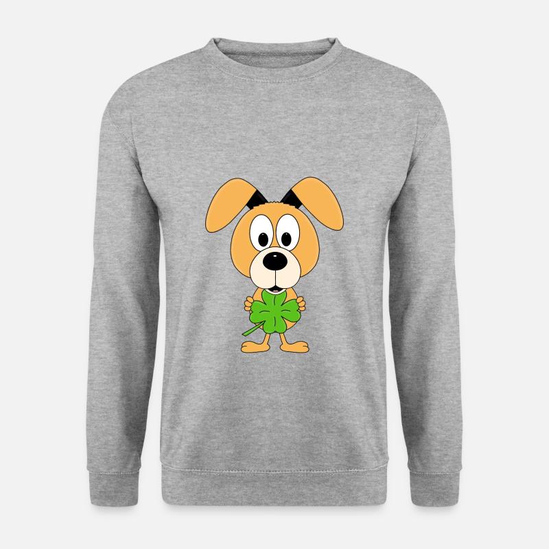 HUND - KLEEBLATT - GLÜCK - GLÜCKSBRINGER - TIER - Unisex Pullover - Weißgrau meliert