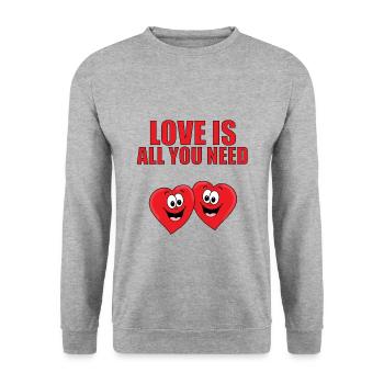 LOVE IS ALL YOU NEED - HEARTS - HERZEN - LIEBE - Unisex Pullover - Weißgrau meliert - Vorne - Alina (178cm) & Michal (187cm)