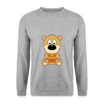 HONIG - BÄR - TEDDY - IMKER - BIENEN - BIENE - Unisex Pullover - Weißgrau meliert - Vorne - Alina (178cm) & Michal (187cm)