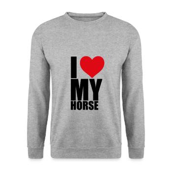 I LOVE MY HORSE - PFERD - PONY - LIEBE - Unisex Pullover - Weißgrau meliert - Vorne - Alina (178cm) & Michal (187cm)