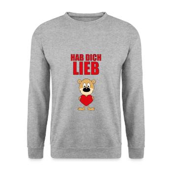 HAB DICH LIEB - TEDDY - BÄR - LIEBE - LOVE - Unisex Pullover - Weißgrau meliert - Vorne - Alina (178cm) & Michal (187cm)