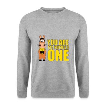 PFERD - POKAL - LIEBE - YOU ARE MY NUMBER ONE - Unisex Pullover - Weißgrau meliert - Vorne - Alina (178cm) & Michal (187cm)