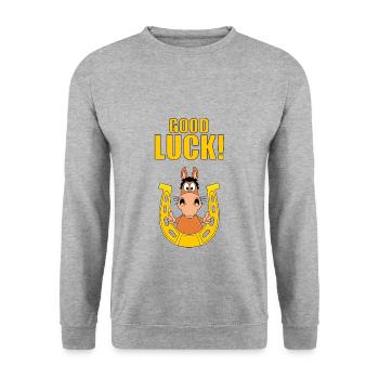 GOOD LUCK! - HORSE - PFERD - HUFEISEN - GLÜCK - Unisex Pullover - Weißgrau meliert - Vorne - Alina (178cm) & Michal (187cm)