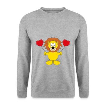 LÖWE - LIEBE - LOVE - TIERISCH - VERLIEBT - Unisex Pullover - Weißgrau meliert - Vorne - Alina (178cm) & Michal (187cm)