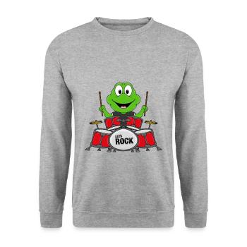 FROSCH - SCHLAGZEUGER - MUSIKER - BAND - Unisex Pullover - Weißgrau meliert - Vorne - Alina (178cm) & Michal (187cm)