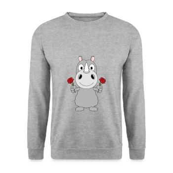 NASHORN - ROSEN - BLUMEN - TIERISCH - Unisex Pullover - Weißgrau meliert - Vorne - Alina (178cm) & Michal (187cm)