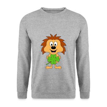 KLEEBLATT - GLÜCKSBRINGER - IGEL - TIER - Unisex Pullover - Weißgrau meliert - Vorne - Alina (178cm) & Michal (187cm)