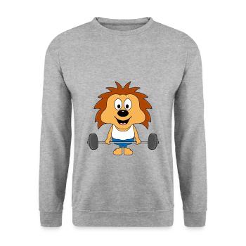 IGEL - FITNESS - SPORT - GEWICHTHEBER - TIER - Unisex Pullover - Weißgrau meliert - Vorne - Alina (178cm) & Michal (187cm)