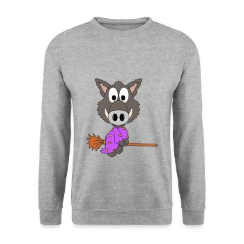WILDSCHWEIN - HEXE - HALLOWEEN - TIER - BABY - Unisex Pullover - Weißgrau meliert - Vorne - Alina (178cm) & Michal (187cm)