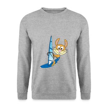 HASE - WINDSURFER - SURFER - WASSERSPORT - TIER - Unisex Pullover - Weißgrau meliert - Vorne - Alina (178cm) & Michal (187cm)
