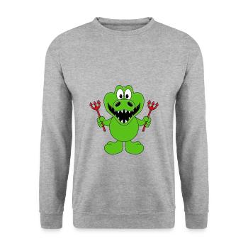 KROKODIL - TEUFEL - TIER - KIND - BABY - Unisex Pullover - Weißgrau meliert - Vorne - Alina (178cm) & Michal (187cm)