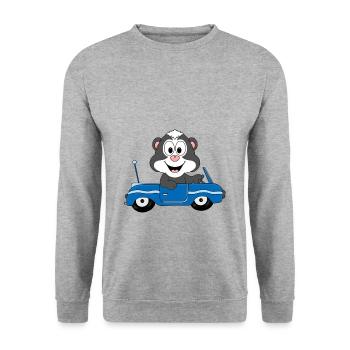 STINKTIER - AUTO - TIER - KIND - BABY - Unisex Pullover - Weißgrau meliert - Vorne - Alina (178cm) & Michal (187cm)