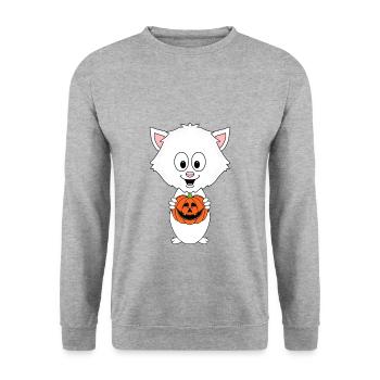KATZE - KÜRBIS - HALLOWEEN - TIER - BABY - Unisex Pullover - Weißgrau meliert - Vorne - Alina (178cm) & Michal (187cm)