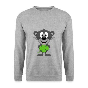 PANTHER - KLEEBLATT - TIER - KIND - BABY - Unisex Pullover - Weißgrau meliert - Vorne - Alina (178cm) & Michal (187cm)
