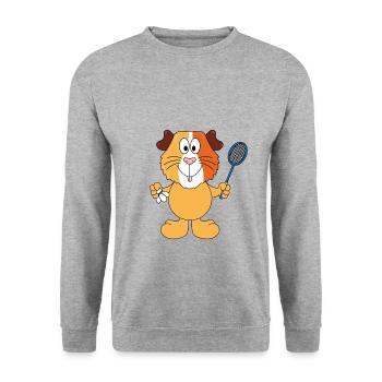 MEERSCHWEINCHEN - FEDERBALL - BADMINTON - SPORT - Unisex Pullover - Weißgrau meliert - Vorne - Alina (178cm) & Michal (187cm)