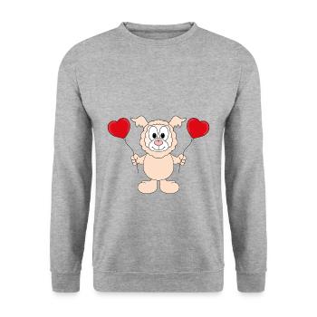 LAMA - ALPAKA - LIEBE - LOVE - KIND - BABY - Unisex Pullover - Weißgrau meliert - Vorne - Alina (178cm) & Michal (187cm)