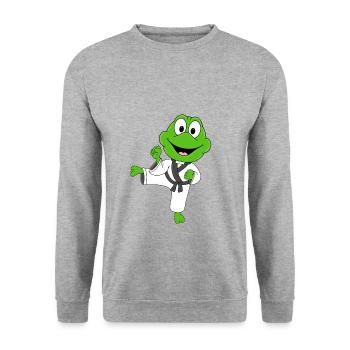 FROSCH - KARATE - SELBSTVERTEIDIGUNG - KAMPFSPORT - Unisex Pullover - Weißgrau meliert - Vorne - Alina (178cm) & Michal (187cm)