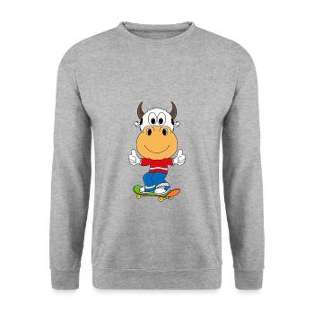 KUH - SKATEBOARD - SPORT - TIER - KIND - BABY - Unisex Pullover - Weißgrau meliert - Vorne - Alina (178cm) & Michal (187cm)