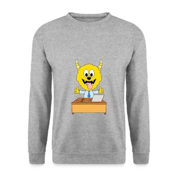 MONSTER - ARBEIT - MITARBEITER - CHEF - BÜRO - Unisex Pullover - Weißgrau meliert - Vorne - Alina (178cm) & Michal (187cm)