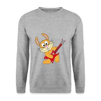 HASE - GITARRE - MUSIK - TIER - TIERISCH - LIEBE - Unisex Pullover - Weißgrau meliert - Vorne - Alina (178cm) & Michal (187cm)