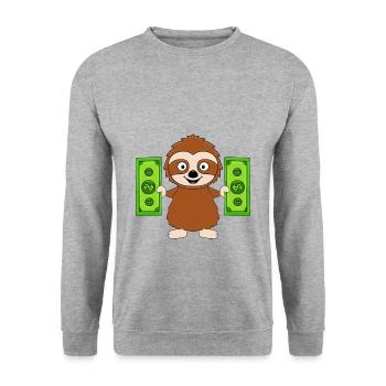 FAULTIER - GELD - TIER - TIERISCH - Unisex Pullover - Weißgrau meliert - Vorne - Alina (178cm) & Michal (187cm)