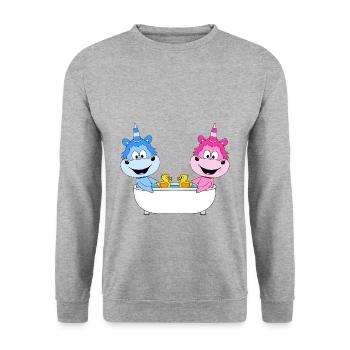 EINHÖRNER - BADEWANNE - LIEBE - LOVE - Unisex Pullover - Weißgrau meliert - Vorne - Alina (178cm) & Michal (187cm)
