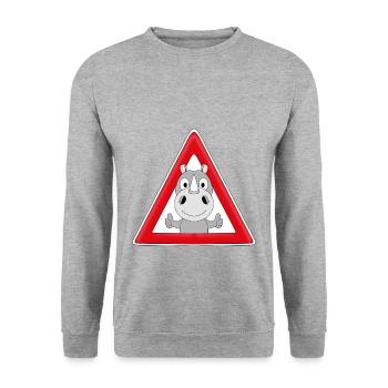 ACHTUNG NASHORN - TIER - TIERISCH - KIND - BABY - Unisex Pullover - Weißgrau meliert - Vorne - Alina (178cm) & Michal (187cm)