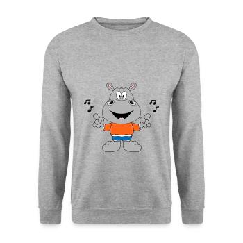 NILPFERD - FLUSSPFERD - HIPPO - MUSIK - TIER - Unisex Pullover - Weißgrau meliert - Vorne - Alina (178cm) & Michal (187cm)