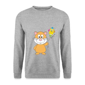 HAMSTER - DRACHE - KITE - DRACHENSTEIGEN - HERBST - Unisex Pullover - Weißgrau meliert - Vorne - Alina (178cm) & Michal (187cm)