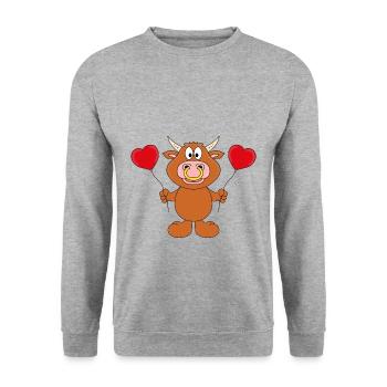 RIND - BULLE - KUH - STIER - LIEBE - LOVE - TIER - Unisex Pullover - Weißgrau meliert - Vorne - Alina (178cm) & Michal (187cm)