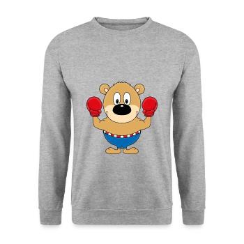 TEDDY - BÄR - TEDDYBÄR - BOXER - BOXEN - SPORT - Unisex Pullover - Weißgrau meliert - Vorne - Alina (178cm) & Michal (187cm)