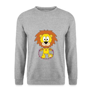 LÖWE - SEILSPRINGEN - SPRINGSEIL - TIER - BABY - Unisex Pullover - Weißgrau meliert - Vorne - Alina (178cm) & Michal (187cm)